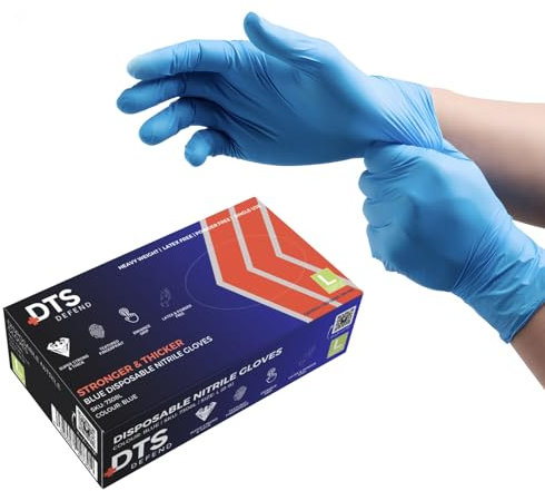 DTS Defend Nitrile Gloves - Disposable Gloves Box of 100 - Super Strong Heavy Duty Blue Gloves - PPE Gloves - Free from Latex Gloves (Extra Large)