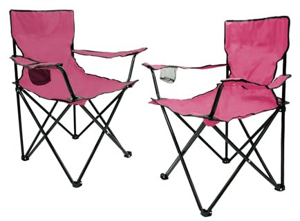 Camping Klappstuhl mit Getränkehalter 2er Set - pink - Campingstuhl klappbar mit Tragetasche - Stuhl faltbar für Festival Freizeit Garten Angler Sessel Belastbarkeit bis 100 kg