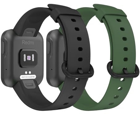 Amzpas 2 Pièces Sport Bracelet pour Redmi Watch Lite/Xiaomi Mi Watch Lite, Colorée Silicone Souple Bracelet Compatible avec Redmi Watch Lite/Xiaomi Mi Watch Lite, Noir+Vert