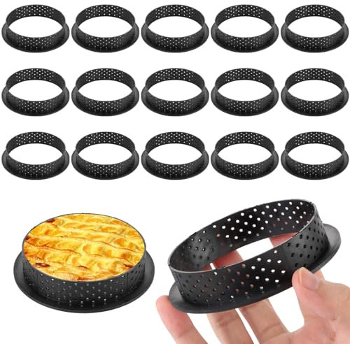 GBACHOOSE 15 Stück Tartelette Förmchen 8cm, Kuchenform Perforiert, Tortenring Runde Backringe für DIY Mousse Kuchendekoration