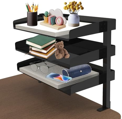 GDWD Klemmbare Schreibtisch Organizer Regal, Schreibtischregal Klemmbar, 3 Stöckig Clip On Desk Shelf, Kohlenstoffstahl Schreibtische Regalaufsatz Klemmregal für Zuhause Büro Tisch Computertisch