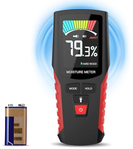 Cuteefun Medidor Humedad Pared, Medidor de Humedad Sin Pin con Pantalla LCD a Color, Detector de Fugas de Agua para Paredes con Alarma Sonora, Medidor de Humedad para Leña, Hormigón, Suelo