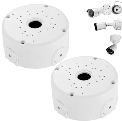 FiTspi 2Pcs Camera Junction Box, Solid Metal Mount Box for WiFi Camera System, Waterproof Hide Cable Deep Base for Security CCTV Cameras Dome Mount Box Outdoor