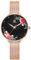 Alienwork Montre Femme Or Rose Bracelet Maille Noir élégant