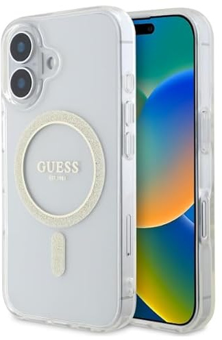 CG MOBILE Guess IML Glitter Circle kompatible mit MagSafe Hülle für iPhone 16 Plus (Transparent)