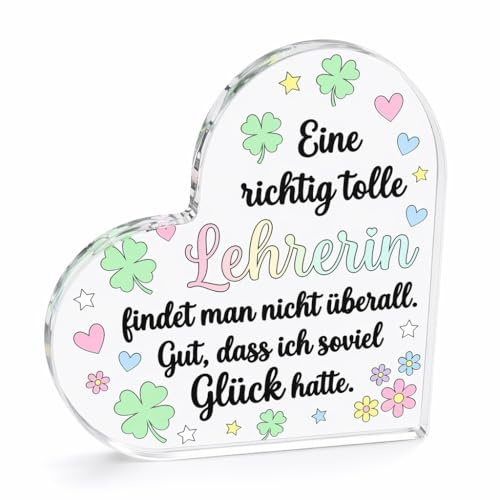 Mitibet 1 Stück Abschiedsgeschenk Lehrerin, Acryl Herz Geschenk für Beste Lehrer, Danke Dankeschön Präsente zum Abschied, Abschlussgeschenk Grundschule Kindergärtnerin