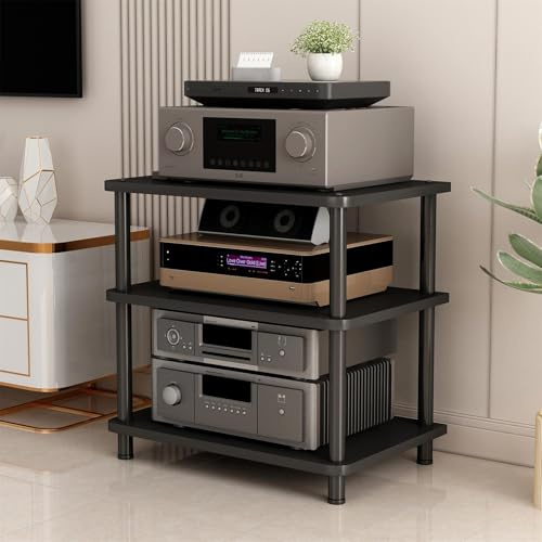 3Tier AV Ma Stand & o Rack Tower for TV DVD CD Record Player Game ConsolesBlack Entertainment Shelf Ste net 11.8in Height