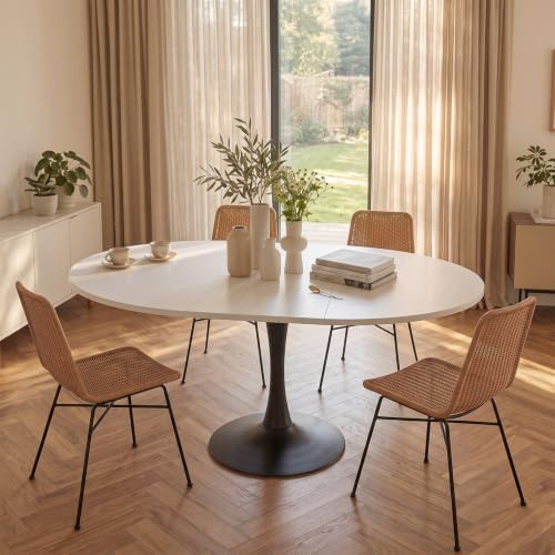 Aislinglen Esstisch Rund Ausziehbar, Esszimmertisch Oval für 4-6 Personen, 100-140cm Moderner Küchentisch Holz, geeignet für Küche, Esszimmer und Wohnzimmer