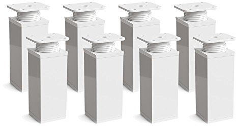 Sossai Pieds de Meuble Design MFV1 – Lot de 8 éléments réglables en Hauteur, Couleur Blanc, H 80 mm, Profil à Quatre côtés, pour Armoire, Commode
