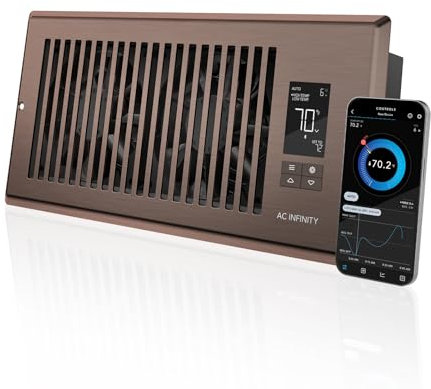 AC Infinity AIRTAP T4, Quiet Register Booster Fan with Thermostat Control. Brown Bronze Vent. Fits 4� x 10� Registers.