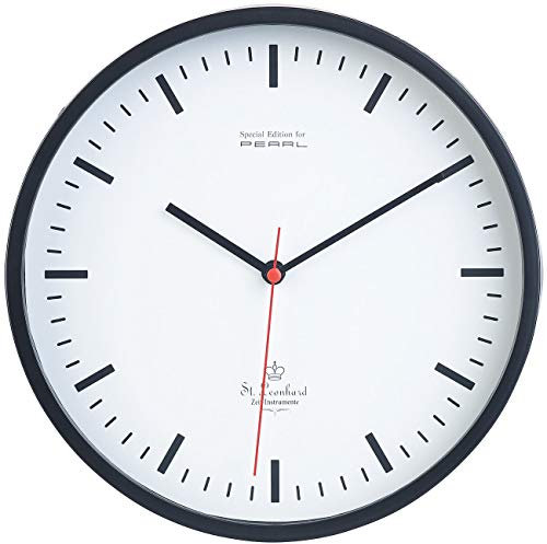 St. Leonhard Bahnhofsuhr Wanduhr: Analoge Wand-Bahnhofsuhr mit schleichendem Quarz-Uhrwerk, Ø 22,5 cm (Wanduhr analog, Uhr Wand, schleichende Sekunde)