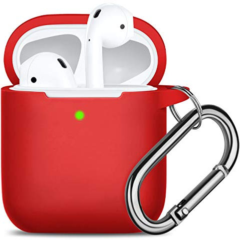 Oielai for Airpod Case, [Front LED Visible ] Waterproof Protective Cover Cute Silicone Cases Skin with Keychain Compatible with Apple Airpods 2 & 1, Red