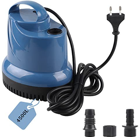 EXLECO Mini Bomba de Agua Sumergible para Acuario, 4500 L/H, 130W, 230V, Altura de Extracción de 3,8m, Cable de 2,5 m, Diámetro de Salida de 16/20/25mm, para Jardines, Acuarios, Etanques, Pozos