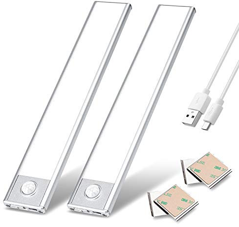 ZOESON Sensor de movimiento, luz LED ultra delgada y ligera, 37 luces LED, iluminación de armario, batería integrada, luz nocturna de seguridad para armario, armario, cocina, dormitorio (2 unidades)