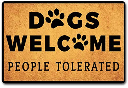 Welcome Mat Dogs Welcome People Tolerated Doormats Colorful Funny Quotes Entrance Way Fabric Top with Rubber Back for Front Door Indoor/Outdoor Mat Prank Gift