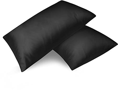 Fittia 2er-Set Satin Kissenbezug Premium Kopfkissenbezug Kissenhülle Haar- und Hautpflege Seidig mit Reißverschluss, Schwarz, 40x80cm