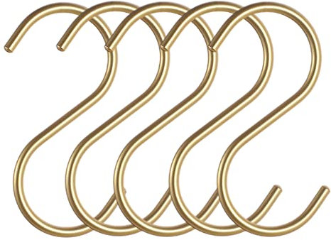 Metallhaken Zum Aufhängen S-förmige Haken Hängehaken S-haken Aluminium S Haken Zum Aufhängen Kleiderbügel Metallhaken Hängehaken Set Für Hängende Für Küche, Badezimmer, Schlafzimmer(Gold) 5 Stück/set