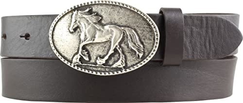 BELTINGER Gürtel für Reiter mit Pferde-Gürtelschnalle aus Vollrindleder 3 cm | Reiter-Gürtel 30mm für Reithose | Reiterinnen-Gürtel | Braun 90cm