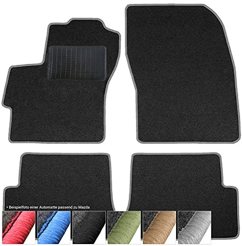 moto-MOLTICO Fußmatten Auto - Velours Autoteppiche passend für Mazda 6 iI GJ ab 2013-4-teiliges Set - Schwarze Automatten mit Grauen Ziernähten
