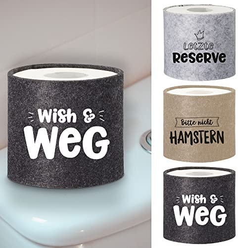 Toilet Paper Banderole Sayings, Felt Velcro Fastening, Light Grey/Anthracite/Cream, Toilet Roll Cover, Toilet Paper (1 x Set of 3)