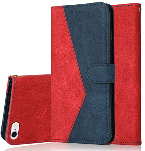 Radoo Kompatibel mit iPhone 6S /iPhone 6 Hülle (4,7 Zoll), PU Leder Tasche Case Klappbar Handyhülle mit [Kartenfach] [Magnet] Cover Flip Case 360 Grad Rundum Komplett-Schutz Klapphülle (Rot Blau)