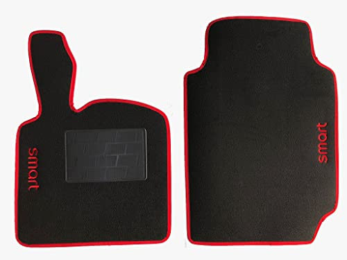 Carmats Kompatibel mit Smart fortwo (450-451) Teppichmatten mit Gummi-Fersenpolster und roter rutschfester Einfassung