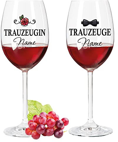 Leonardo Weinglas mit UV Druck im Set - Trauzeuge & Trauzeugin - Personalisiert mit Name - Geschenk für die Hochzeitsfeier - Geschenk zur Hochzeit, Verlobung - Farbe: Daily UV