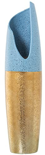 DRW Bodenvase aus Keramik in Gold und Blau, 14 x 55 cm