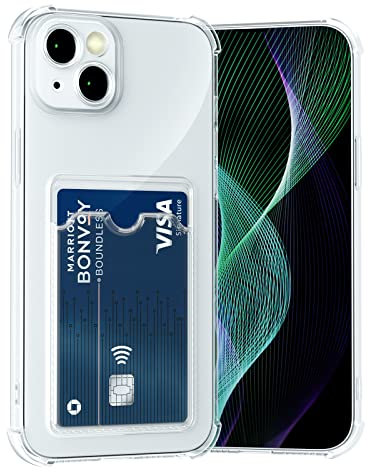 AKABEILA Hülle für iPhone 14 Schutzhülle mit Kartenfach Transparent Silikon TPU Handyhülle Dünn Weiche Stoßfest Flexibel Handy Tasche Bumper Brieftasche Case Cover 6.1
