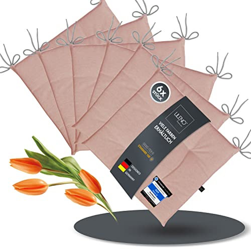 LILENO HOME 6er Set Stuhlkissen Malve (40x40x4,5 cm) - Sitzkissen für Gartenstuhl, Küche oder Esszimmerstuhl - UV-beständige Indoor u. Outdoor Stuhlauflage als Stuhl Kissen (Laura FUM)