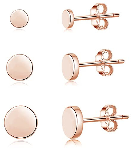 Loutade Silber Damen Ohrstecker Ohrringe, 3 Paare 925 Sterling Silber Round Flach Dot Ohrstecker Set, 4/5 / 6mm Klein Scheibe Ohrstecker Rosegold, Unisex Zierliche Knorpel Tragus Helix Ohrringe
