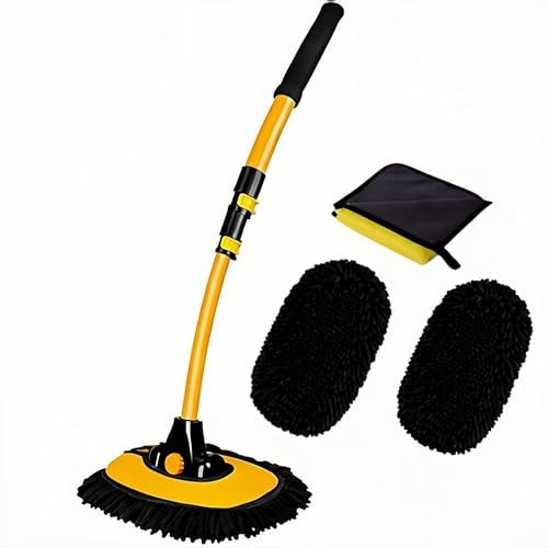 BMLEI Car Wash Brush with Long Handle, Microfiber Towels Car Wash Kit Cleaning Supplies, Car Wash Mop Mitt with 2 Replacement Head, Extension Pole Car Brush Cleaning Kit for Cars Trucks