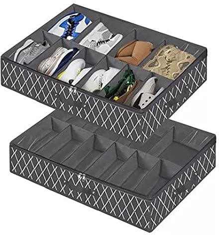mumisuto Under Bed Shoe Storage Organiser, Foldable Under Bed Shoe Storage Box Large Capacity Underbed Shoe Storage Bag with Handle and Clear Lid for Closet, Attic, Cloakroom, Bedroom