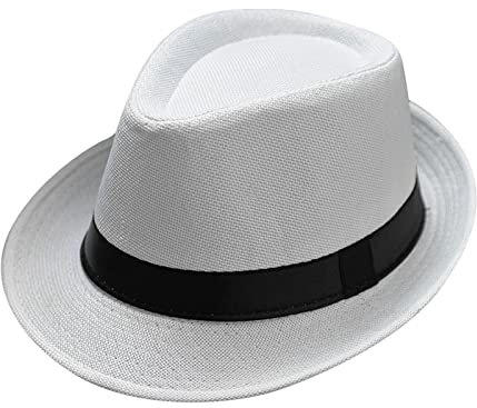Fedora-Hut Mode Filz Gangster Hüte für Mann und Frau, Trilby Snap breiter Krempe Vintage Style Dress Hut (Weiß, One Size)