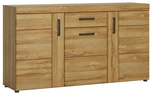 Lomadox Sideboard mit 3 Türen und 1 Schubkasten in Grandson Eiche Nb., B/H/T ca. 156,8/86/40,9 cm