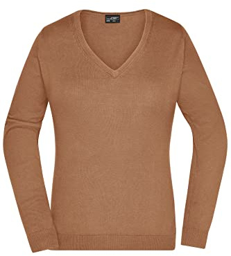 James & Nicholson Damen V-Pullover - Leichter Strickpullover in hochwertiger Ausführung | Farbe: camel | Grösse: XL
