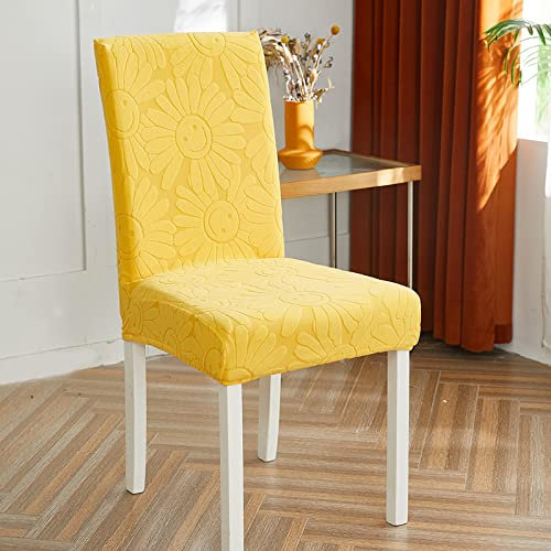 Stuhlhussen 6er Set Gelbe Blüten Stuhlbezug Universal Stuhlhusse Stretch Abnehmbare Waschbar Hussen für Stühle Sehr Pflegeleicht und Langlebig Stuhlüberzug Moderne Elastic Beschützer