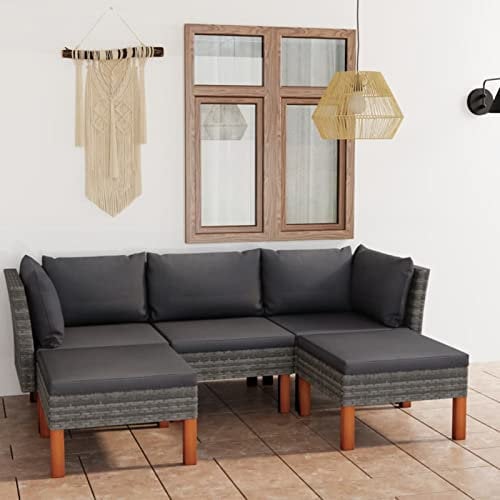 Yolola gartenmöbel Lounge Set Rattan Gartenmöbel Ecklounge Sofa Rattan Outdoor Gartenlounge Terrasse Gartensofa Terrassenmöbel Ecksofa Sitzgruppe Essgruppe Garnitur mit Kissen-Grau-5-tlg