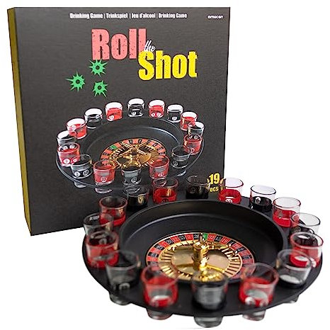 Amscan - Trinkspiel Drinking Roulette inklusive 16 Gläsern, 2 Bällen, Glücksspiel, Saufspiele, Partyspiel