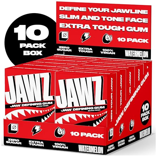 Jawline Chewing Gum (4 mois d'approvisionnement) Pastèque - Définissez votre mâchoire, affinez et tonifiez votre visage - Exerciseur facial pour hommes et femmes - Gomme dure sans sucre (10 paquets