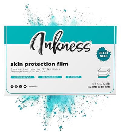 Inkness Second Skin Tattoo Folie 5x 15cm x 10cm - einzeln verpackt - Extra stark, Transparente atmungsaktive und wasserfestes Pflaster für frisches Tattoo - Flexibel und selbstklebend