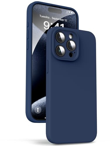 Supdeal Liquid Silikon Hülle für iPhone 15 Pro Max – [Kamera Rundumschutz] [Kratzfeste integrierte Weiche Mikrofaser] 4 Schicht Vollschutz Stoßfest Gel Gummi Handyhülle, 6,7 Zoll, Navy Blau