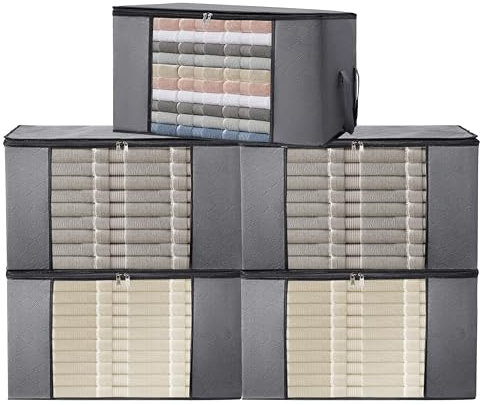 ALPOONS® - Aufbewahrungstasche (90 L 5 er) aus 150 GSM atmungsaktiver Vliesstoff extra dick für die Aufbewahrung Kleidung. Aufbewahrungstasche für Bettdecken, die für Ordnung sorgt im Kleiderchaos.