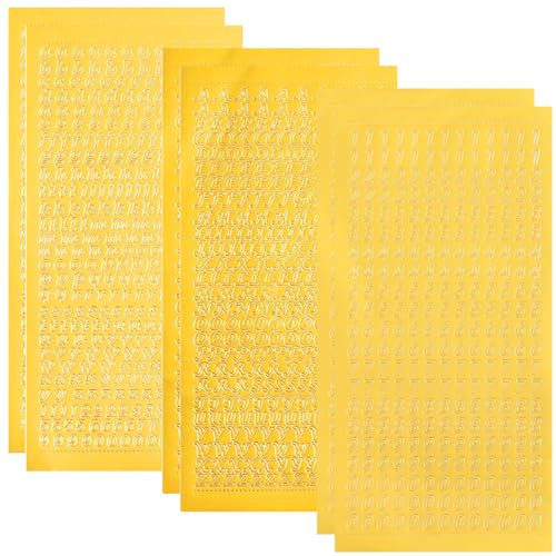 6 Blatt Wachsbuchstaben für Kerzen,Sticker Buchstaben,Sticker Buchstaben Aufkleber Set Groß und Kleinbuchstaben Wachsbuchstaben für Kommunion Hochzeit Ramadan Taufe Kerzen Verzieren Scrapbooking-Gold
