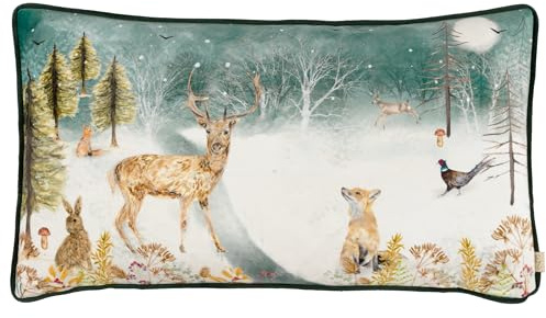 Evans Lichfield Stag Winter Velvet Piped Cushion Cover, 30 x 50 cm