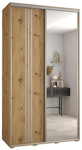 MEBLE KRYSPOL Davos 7 140 Schlafzimmerschrank mit Zwei Schiebetüren - Moderner Aufbewahrungsschrank mit Spiegel, Kleiderstange und Regalen - 235,2x140x60 cm - Artisan Artisan Silber
