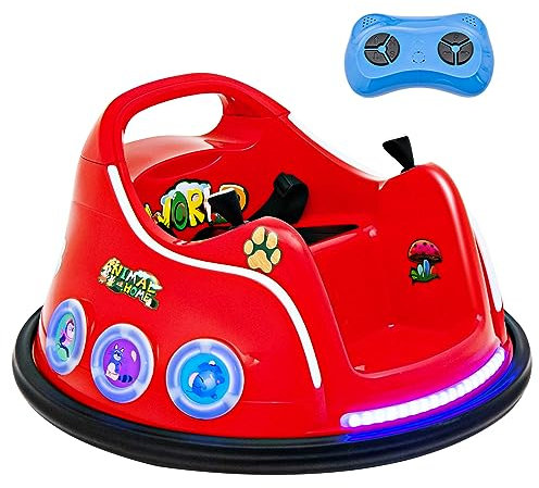 GOPLUS 12V Kinder Autoscooter, Elektro Bumper Car mit Fernbedienung, Joystick, blinkendem LED-Licht & Musik, Autoscooter mit 360 Grad Rotation & Vorwärts- und Rückwärtsfunktion (Rot)