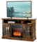 GiantexUK Electric Fireplace Insert TV Stand, Living Room Wooden Console Entertainment Center with Electric Fire, Overheat Protection & Remote Control, 1800-2000W (Brown, 18” Fireplace, for 55” TV)