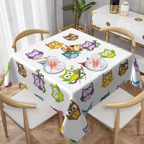 OPSREY Quadratische Tischdecke mit Eulen- und Vögel-Motiv