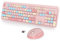 Fogruaden Teclado de máquina de escribir retro inalámbrico rosa, teclado de tamaño completo de 2.4 GHz con almohadilla numérica, color rosa colorido con teclas redondas retro para Windows PC portátil